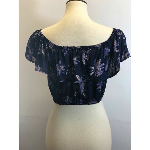 Swell Juniors Purple Floral Summer Nights Off the Shoulder Cropped Top Size L - Picture 5 of 8